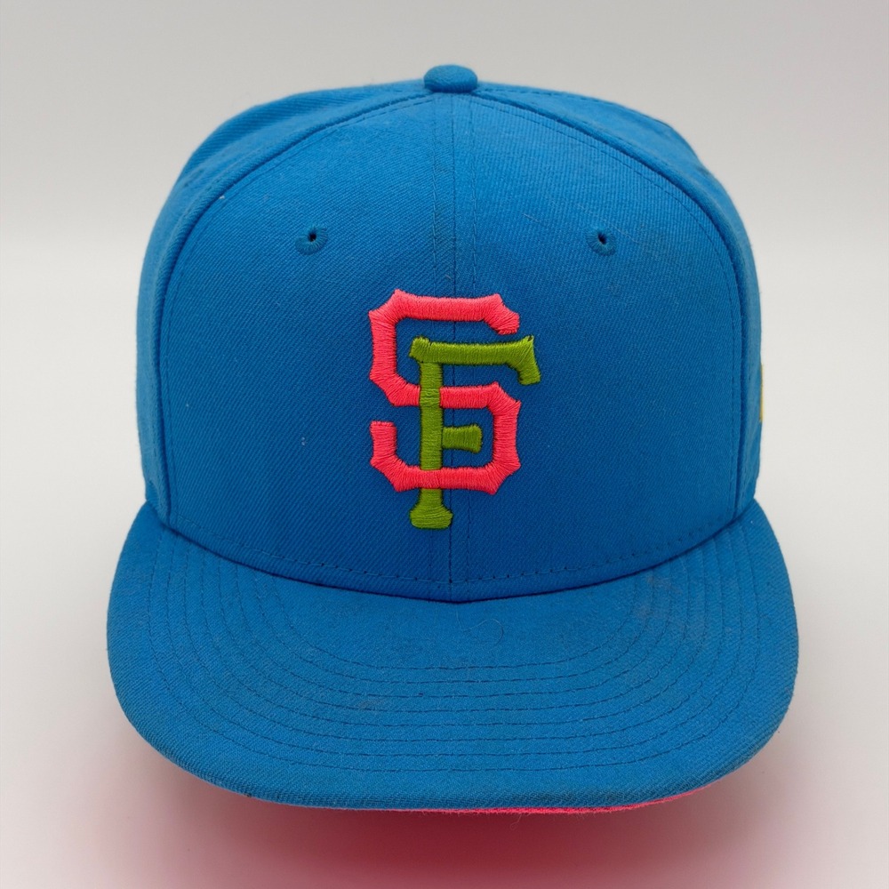 New Era 59FIFTY San Francisco Giants Hat Blue Pink Neon SF Fitted 7 1/4 MLB Mens